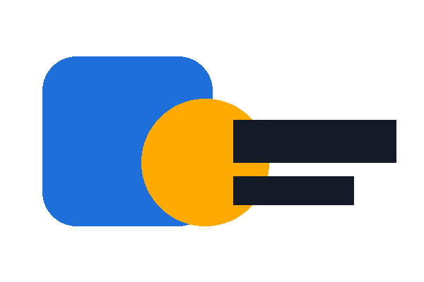 Sample logo: a blue rounded square, an orange circle and two dark bars on a transparent background